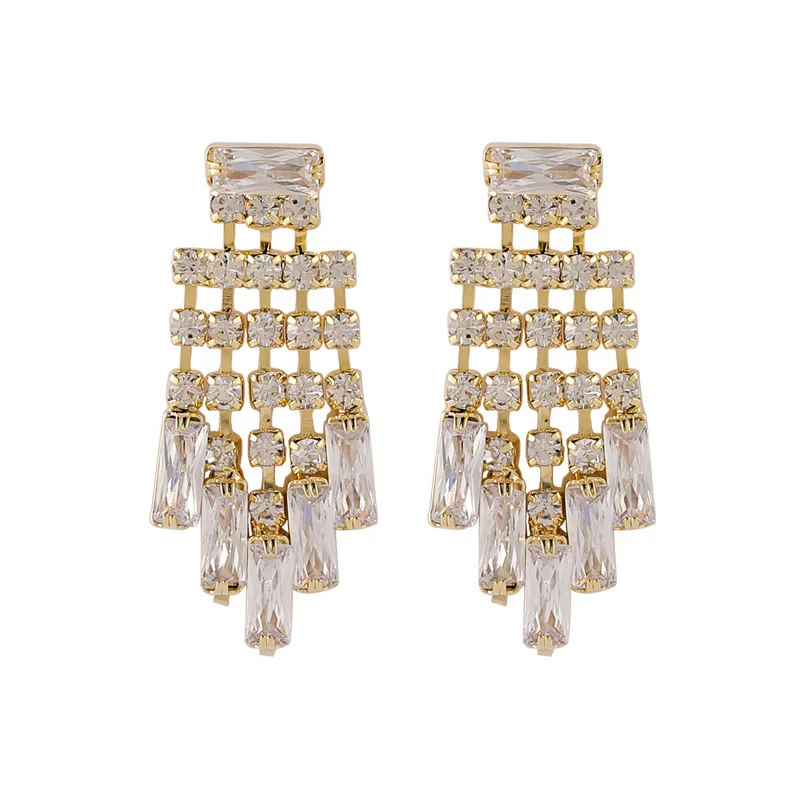 

925 silver needle fashion sense simple and versatile bright diamond tassel temperament Earrings Fashion atmosphere long