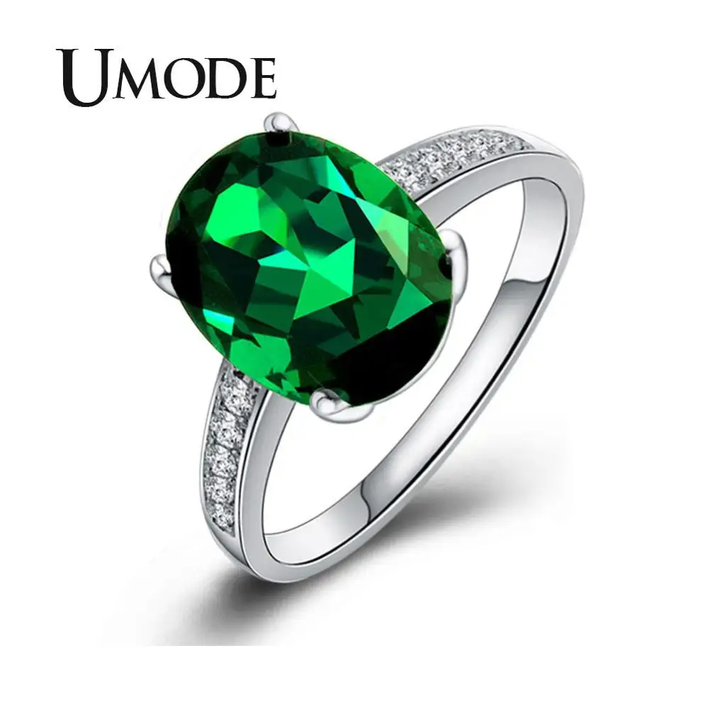 Новые овальные зеленые кольца UMODE для женщин обручальные с цибическим цирконием
