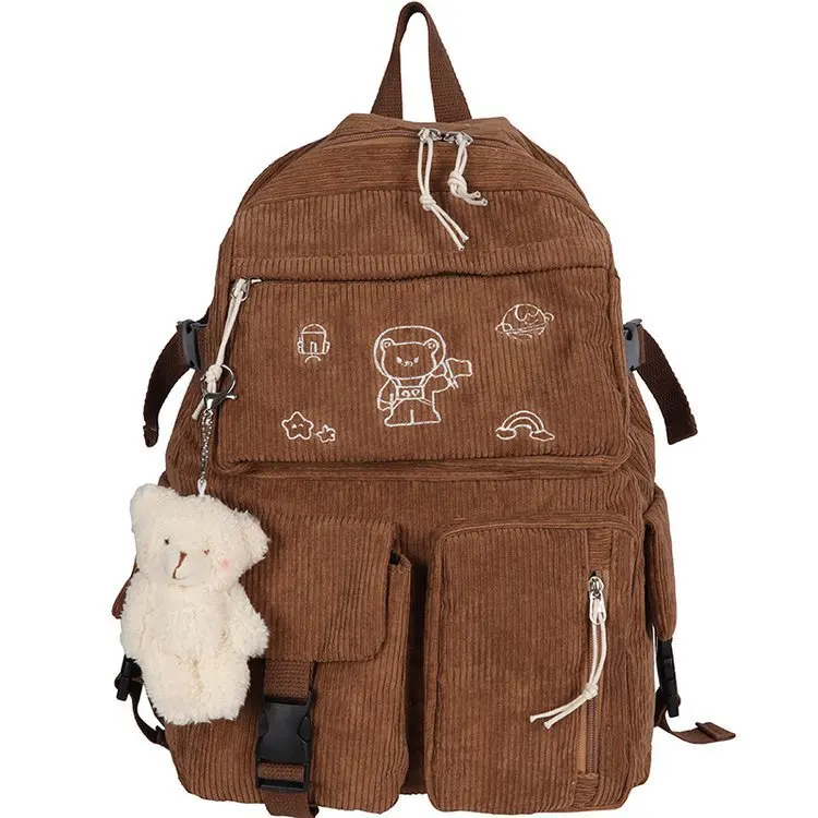

Ins Retro Corduroy Backpack Female Korean Harajuku School Bag Middle School Junior High School Student Backpack Female Shoulder