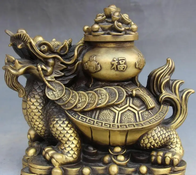 9 &quotКитайский фэншуйская бронза чаша богатства Дракон-черепаха скульптура в