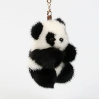 car animal plush keychain panda bag pendant real mink fur pompom adorable handmade toy fur bag ornament decoration