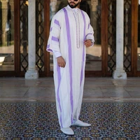 eid ramadan men muslim fashion robe kaftan pakistani linen stripe hooded long dress casual loose dubai abaya islamic clothing