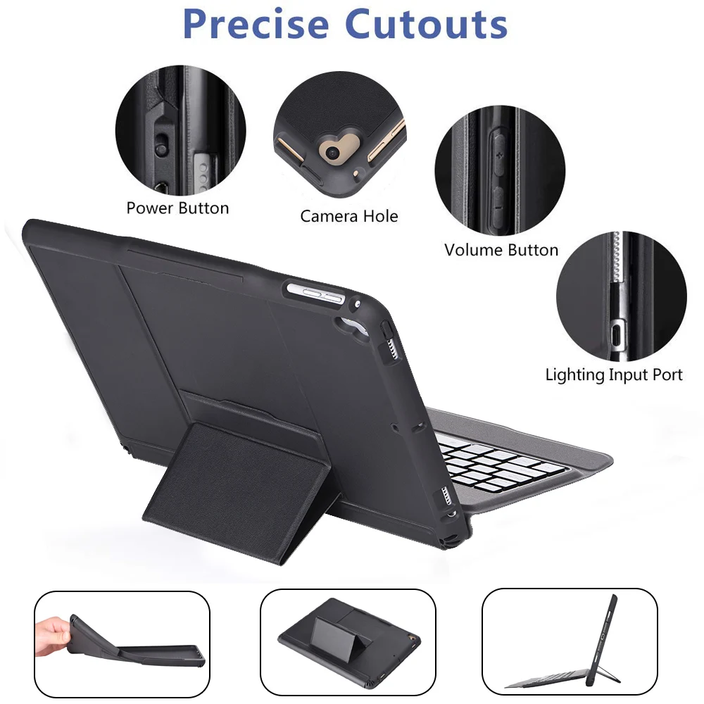 Bluetooth клавиатура с из искусственной кожи чехол для iPad Air 1 2 iPad Pro 9,7 дюймов Bluetooth клавиатура 7 цветов с подсветкой водонепроницаемый