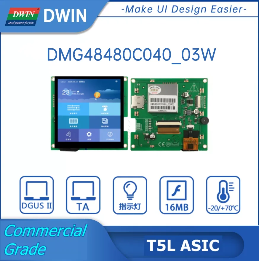 

DWIN 4 inch TFT LCD Display, 480*480 HMI Smart Touch Screen,Commercial Grade,Smart UART Serial LCD Module