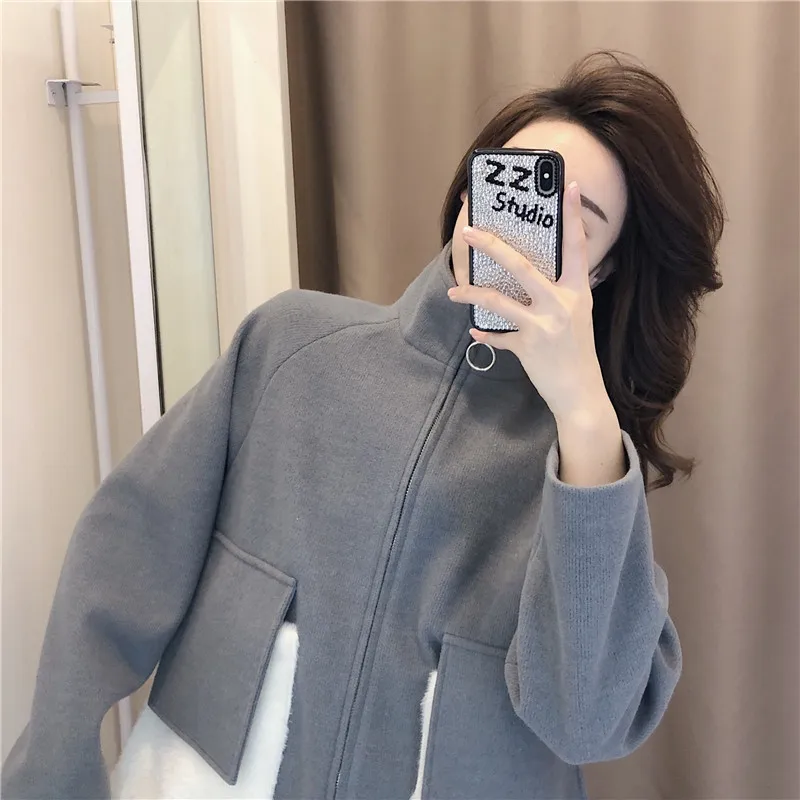 Blue Corduroy sweater zipper coat women's autumn and winter versatile