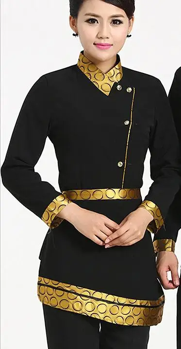 yellow Women long Дизайн,, рабочая одежда для кухни, официанта, официантки, Униформа, желтый, красный, розовый, красный, униформа официанта - Цвет: yellow Women long