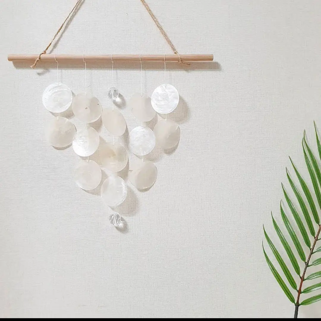 

Children Wall Hanging INS Style Shell Wind Chime Dream Catcher Simple Wooden Beads Round Solid Color Cotton Linen Webbing