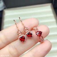 kjjeaxcmy fine jewelry 925 sterling silver inlaid natural garnet female ring earring set beautiful supports test