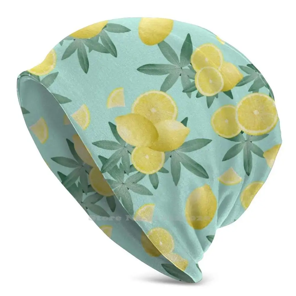 

Lemon Twist Vibes #4 #tropical #fruit #decor #art Stretch Beanie 3d DIY Print Cap Color Collage Pattern Green Leaves Pattern