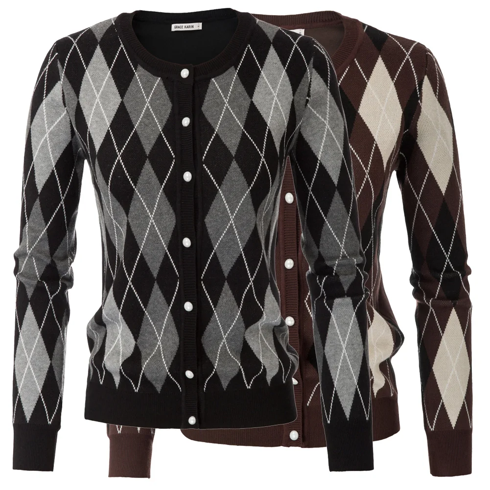 Grace Karin женский свитер весна осень топы одежда Алмазный Узор кардиган трикотаж