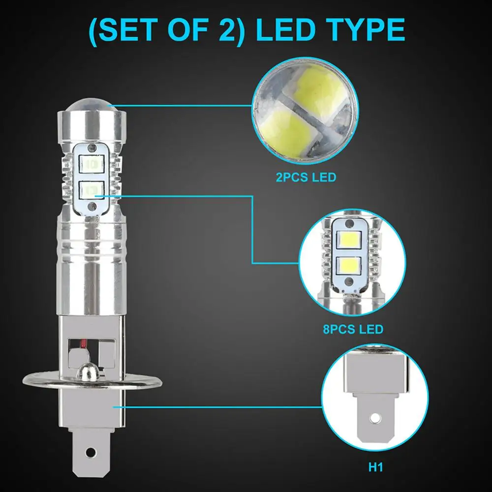 1 Pair H1 LED Headlight Bulbs 1800LM 8000K 50W Ice Blue Super Bright Car Headlights Mini Auto Fog Lamp Bulb Accessories | Автомобили и