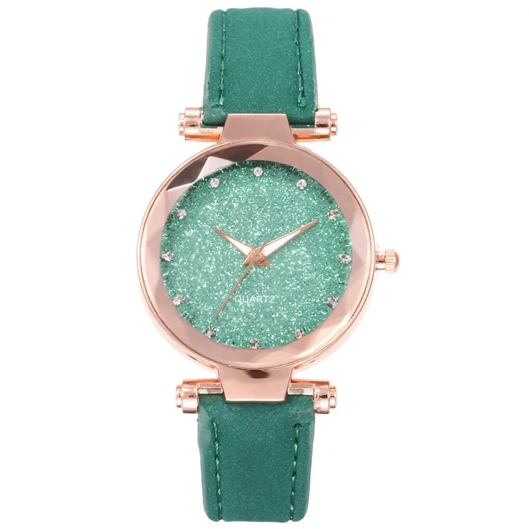 

100pcs/lot ms. blast watch matte leather strap women's watch color silver powder drill surface casual fashion quartz watch