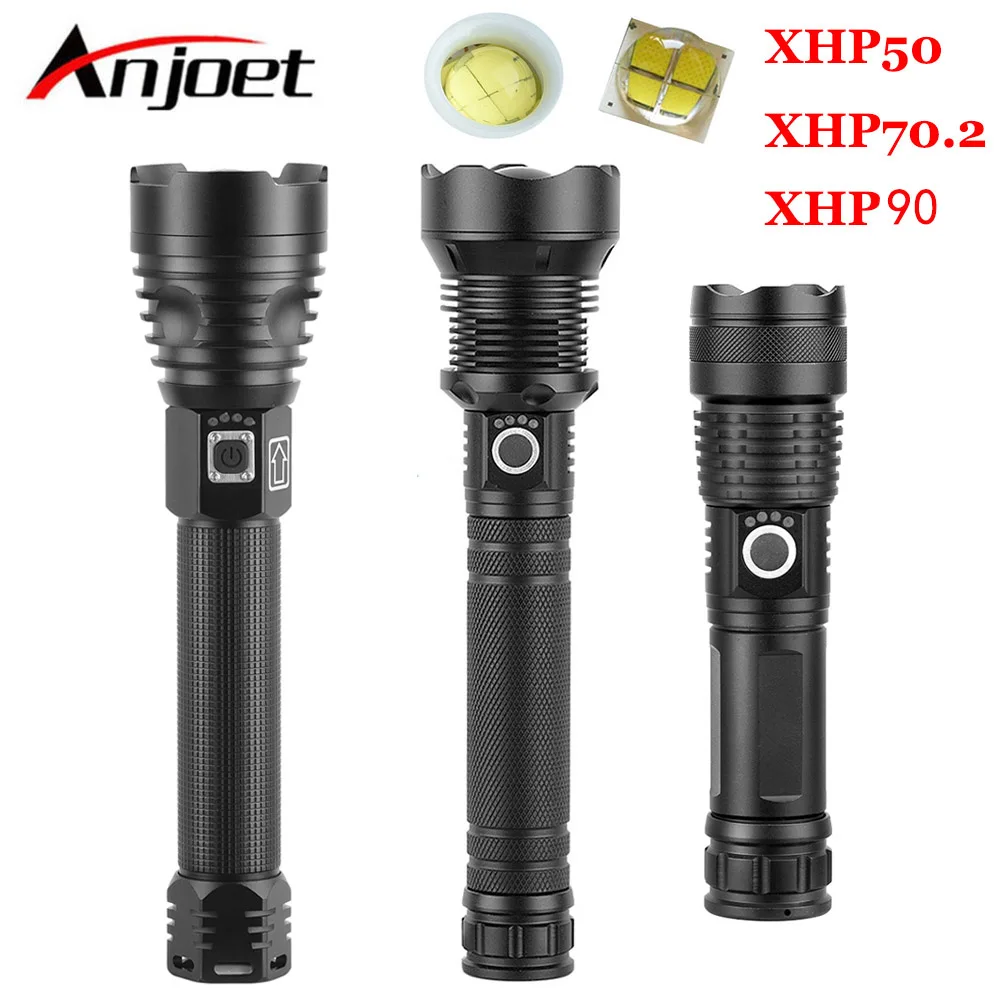 Anjoet XHP90 Мощный светодиодный зум тактический вспышки светильник Мощность 26650 или