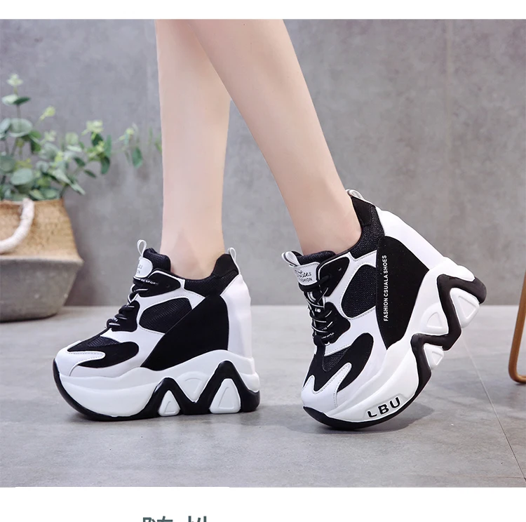 Новинка года; модная Осенняя повседневная обувь на платформе; тонкие кроссовки на толстой подошве; дышащая женская обувь на плоской подошве; сетчатая обувь; белые туфли на каблуке 13 см
