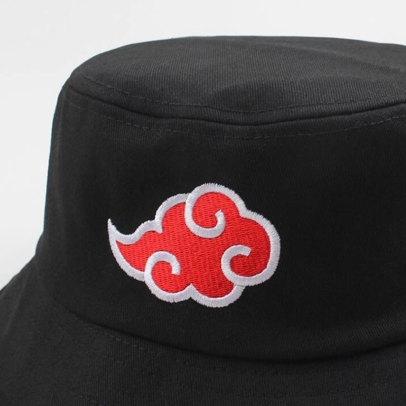 

New Naruto Akatsuki Red Cloud Logo Embroidery Summer Hat Women's Men's Panama Bucket Cap The Design Flat Visor Fisherman Hat