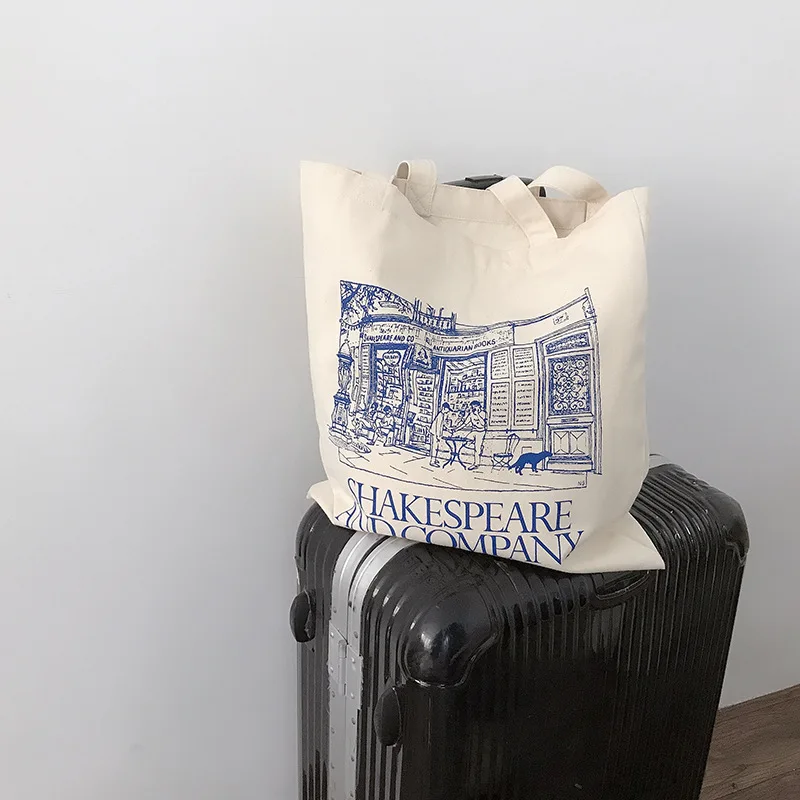 

Women Canvas Shoulder Bag Shakespeare Print Ladies Shopping Bags Cotton Cloth Fabric Grocery Handbags Tote Books Bag For Girls