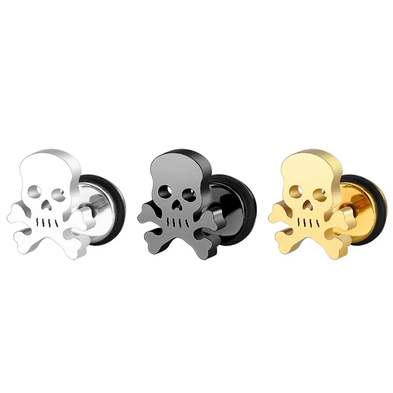 

Personalized pirate skull earrings ear plugs Titanium Stainless Steel Rock Hiphop style ear men/women pierced Stud Earrings