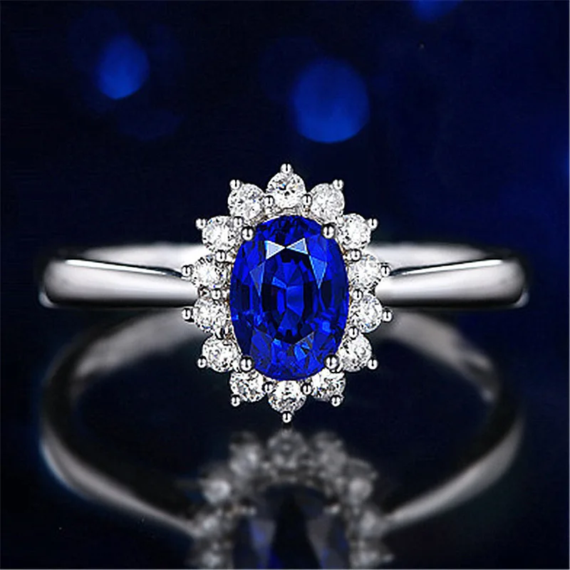 

Hot Sale Jewelry Oval Blue Zircon Inlaid Crystal Ring Fashion Exquisite Design Temperament Female Ring Wedding Rings Whole Sale