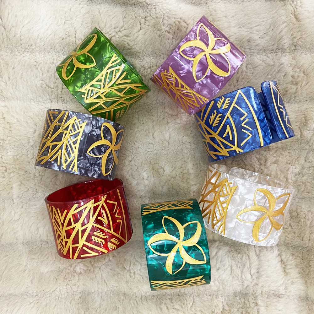 Модные черепаховая кость манжеты широкие браслеты Самоа Племенной с эпоксидной