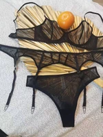 sexy underwear three piece garter panties set new thin see through temptation bra briefs suit womens underwear set