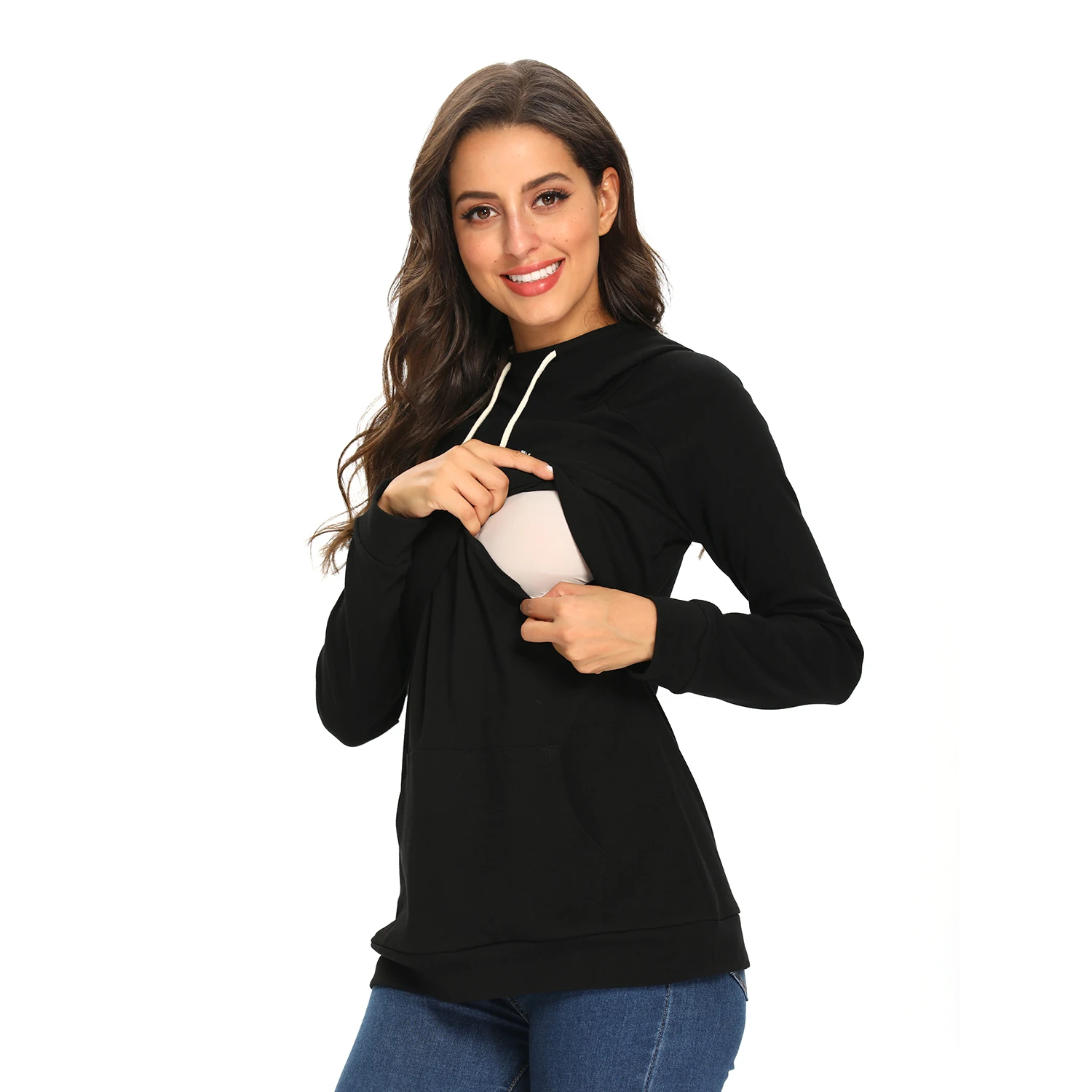 Pregnancy Women Clothes Hoodie Drawstring Maternity Tops Long Sleeve Breastfeeding Loose Casual Nursing T-Shirts with Pocket enlarge