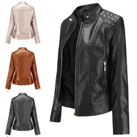 women new leather jacket women spring autumn fashion stand collar motor biker coat pu outwear fall jacket black red 2020