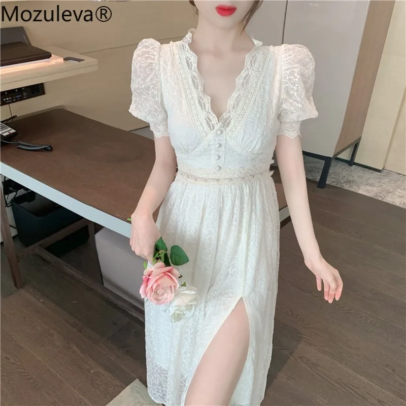 

Mozuleva 2021 летние Винтаж сексуальное платье с v-образным воротом, обхват талии-регулируемых стройнящее платье весенние Стильные тонкие оборки ...