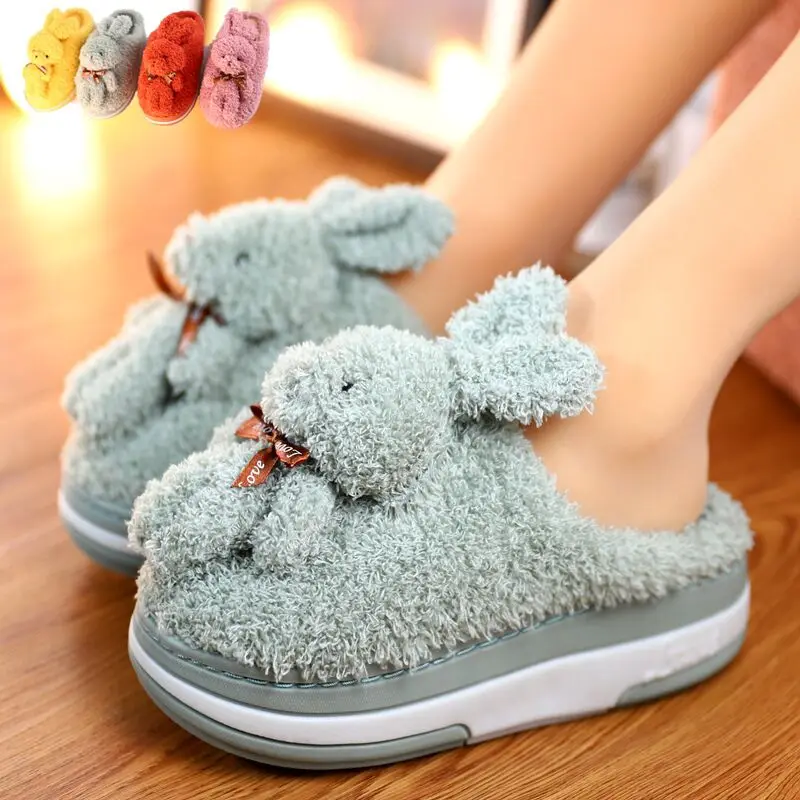 

Lovely bear slipper girls funny platform shoes for 2021 winter indoor warm slides shoes female animal plush slippers platform