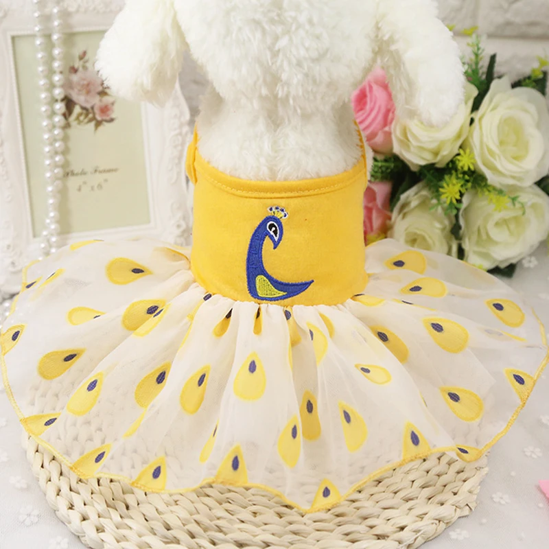 Красивая хлопковая одежда для домашних животных собак с павлином платье