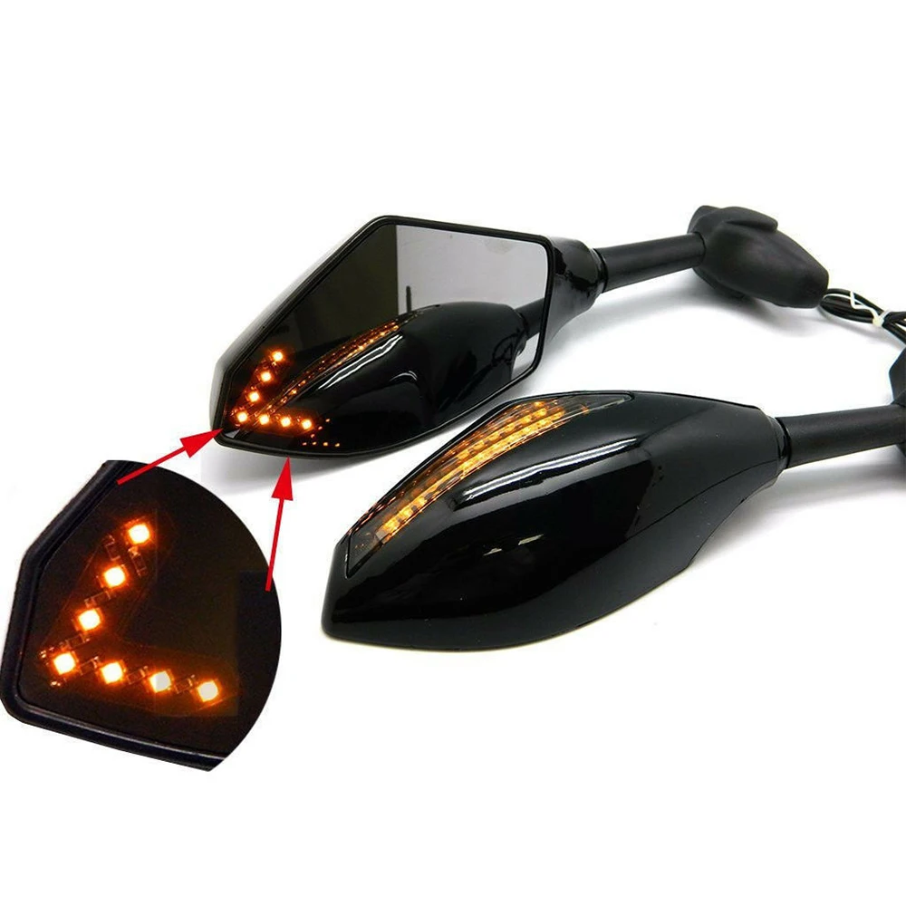 Motorcycle Black LED Integrated Turn Signal Rear View Mirror Side Rearview Mirrors For Yamaha YZF R1 R6 FZ1 FZ6 600R R3 2pcs