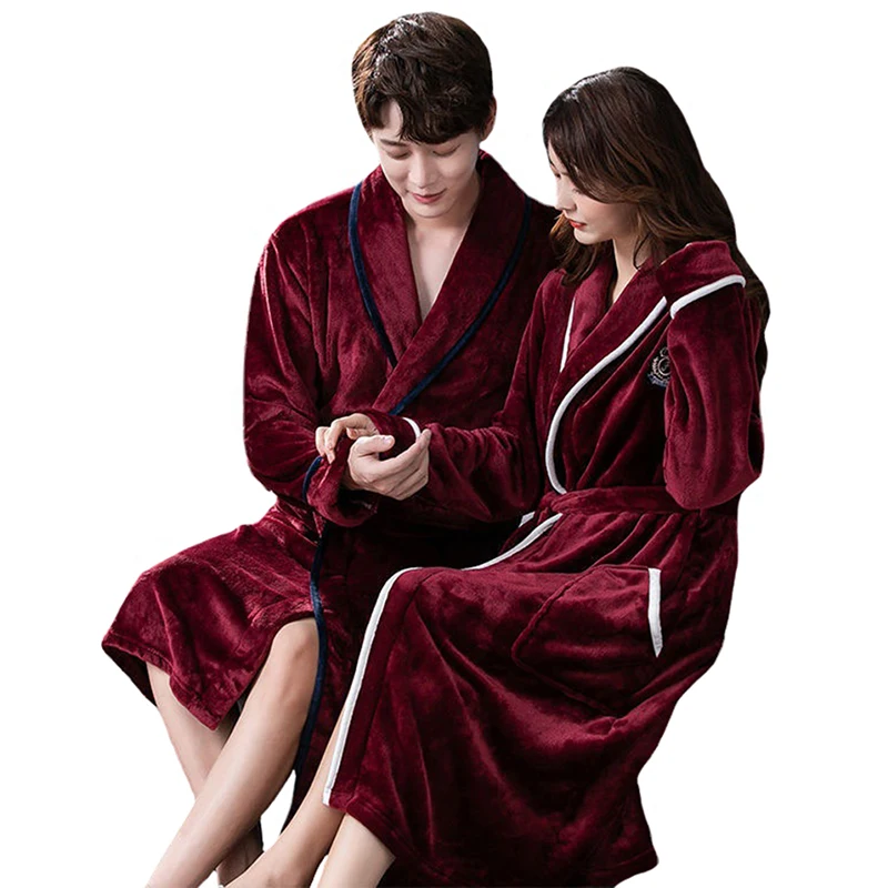 Фланелевый банный халат для взрослых, одежда для сна, женский и мужской халат, ночная рубашка, плотный теплый халат, плюшевая Пижама, свадебн... от AliExpress RU&CIS NEW