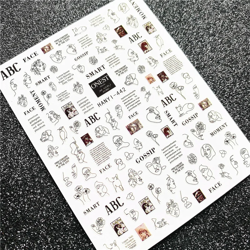 

HANYI series Black and white series 3D Back glue Self-adhesive Nail art Nail sticker decoration tool Sliders For Nail Decals
