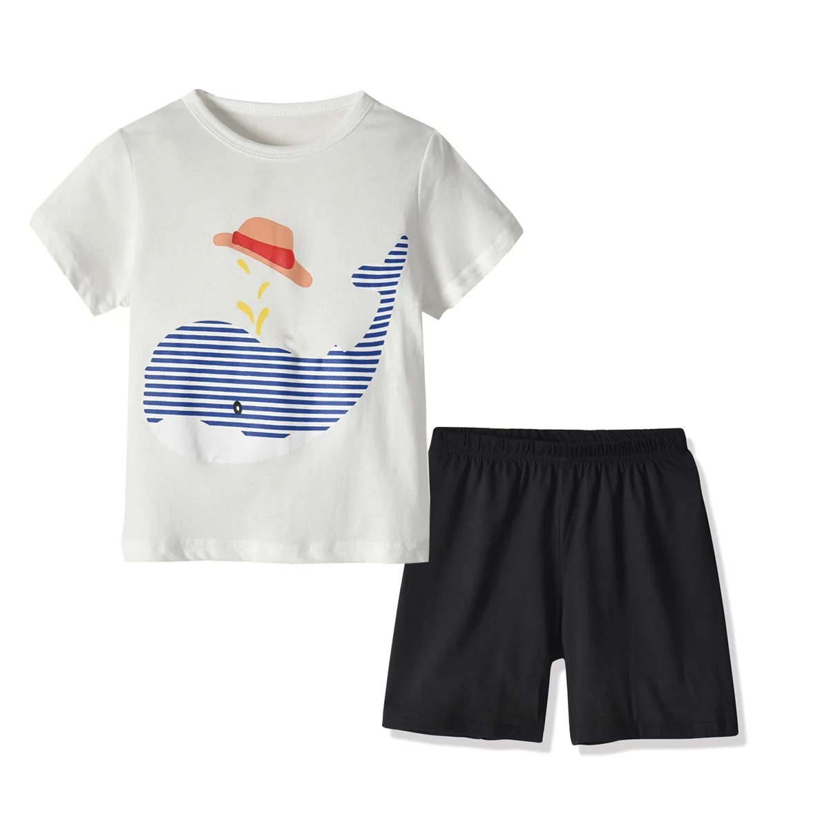 Fashion Children Boys Clothes Sets Two-piece Outfit Cartoon Printed T-shirt Plain Shorts Casual Style | Мать и ребенок