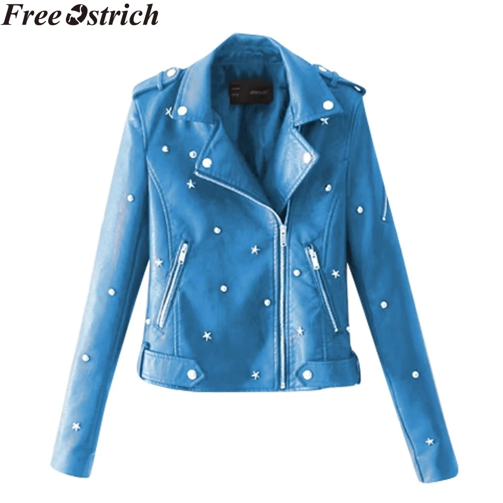 Женская кожаная мотоциклетная куртка с заклепками повседневная однотонная на