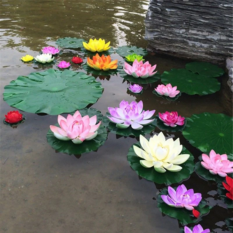 

5 Pcs Floating Lotus Mixed Color Artificial Flower Lifelike Water Lily Micro Landscape For Wedding Pond Garden Fake Plants Decor