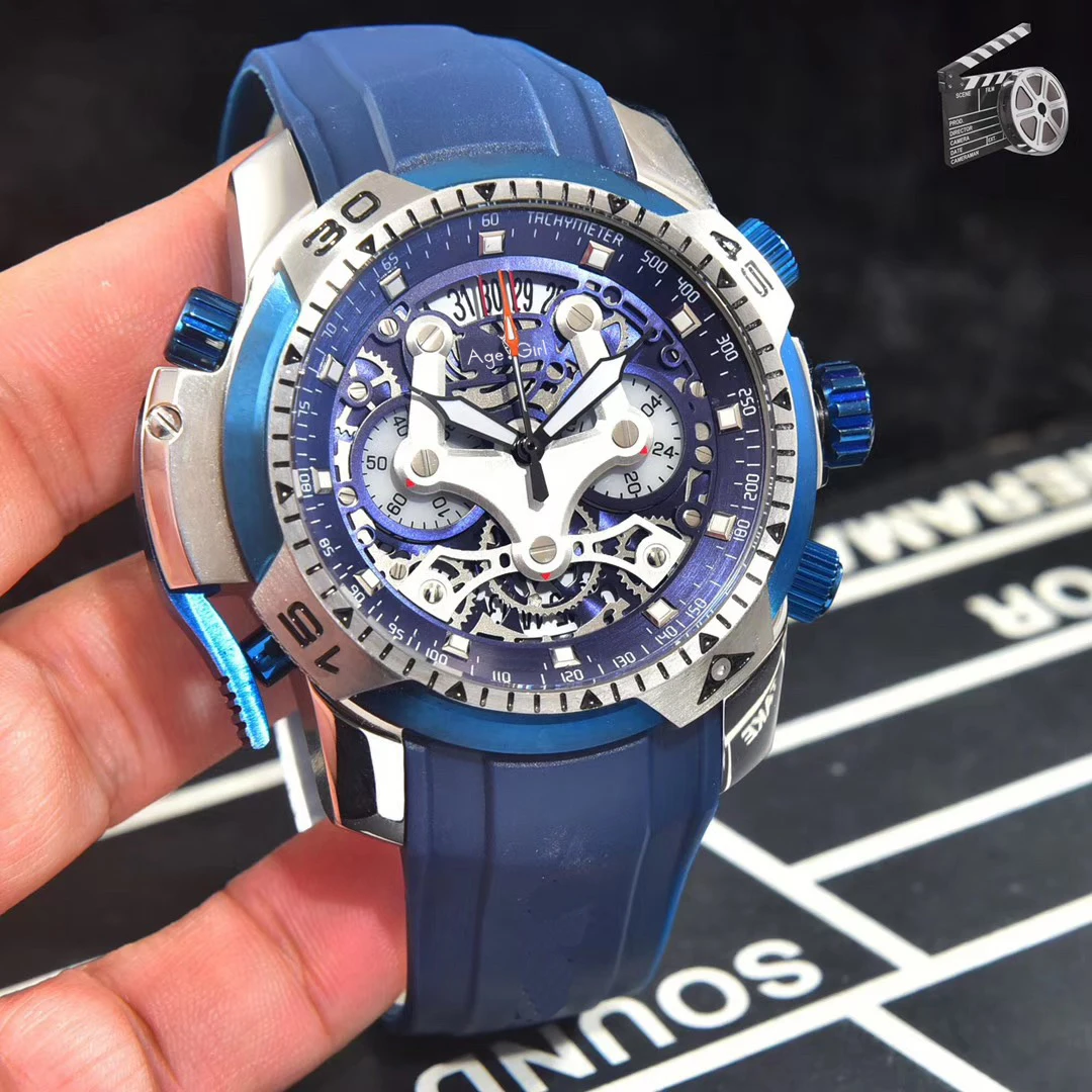 

Classic New Men Watch Stainless Steel Black Silver Titanium Rubber Grey Blue Chronograph Sapphire Waterproof Watches AAA+