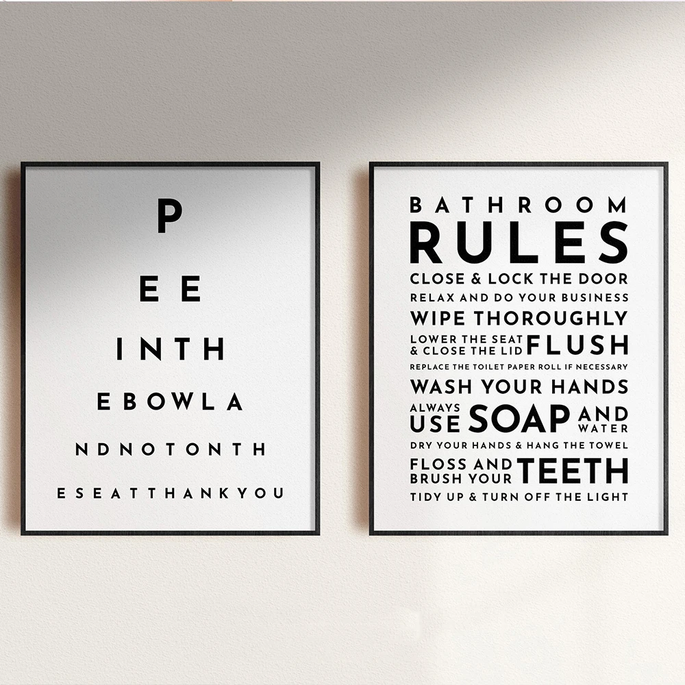 

Funny Bathroom Rules Signs Canvas Poster Eyechart Wall Art Quote Painting Modern Minimal Toliet Print Humour Pictures Home Decor