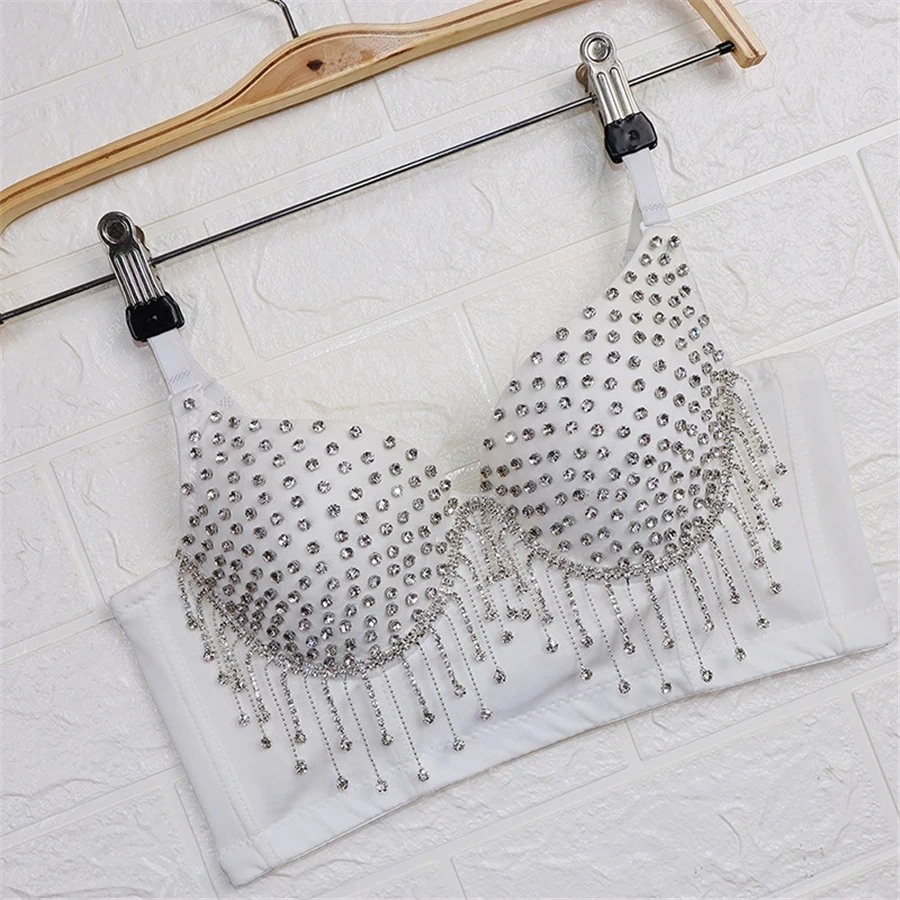Elegant New Cropped Top Sexy Summer Autumn Beading Caims Vest Tops Push Up Cropped Party Bralette Bra Female Corset Tops
