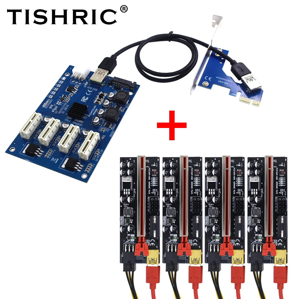TISHRIC PCI Express множитель PCIE 1 до 4 портов 1x плата адаптера для майнинга с Райзер 009s/009s