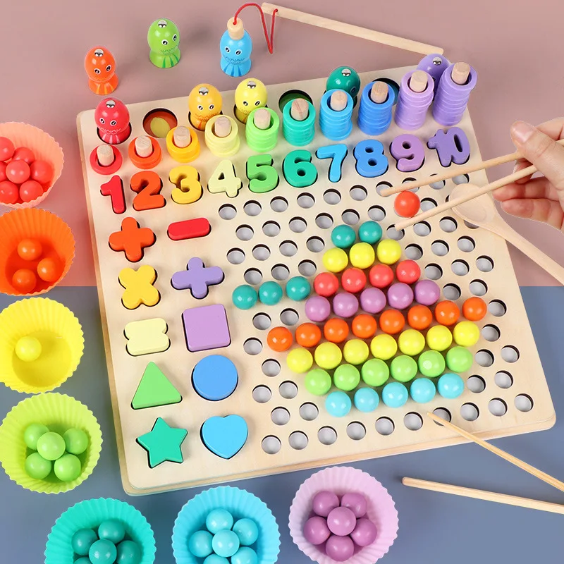 

Wooden Clip Bead Rainbow Toy Early Education Children Clip Ball Jigsaw Training Bead Puzzle Montessori Benefit Intellectual Toy