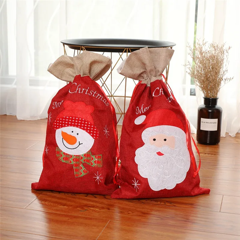 

New Large Canvas Bag Christmas Gift Candy Bag Linen Stocking Children's Gift Bag Candy Storage Bag Home Decor Xmas Gift Storage