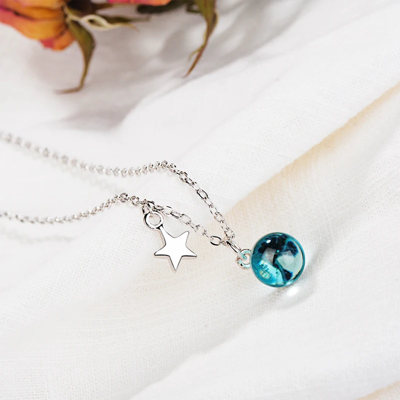 

Retro Quality Fashion Necklace 925 Silver Jewelry Round Shape Sapphire Gemstone Pendant Accessories for Women Wedding Engagement