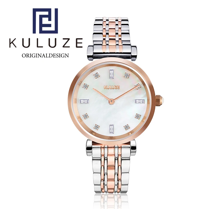 KULUZE watch with a mother of pearl dial Quartz Movement Women's Carlie Mini Stainless Steel Dress Quartz Watch Brand watch