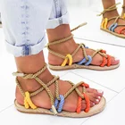 Женские сандалии-гладиаторы, пляжные сандалии на плоской подошве, со шнуровкой, прямые поставки с фабрики, 2020
