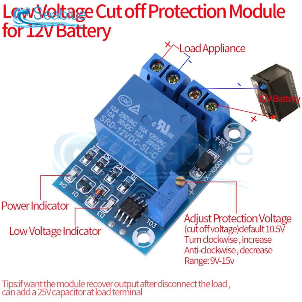 

DC 12V Battery Undervoltage Low Voltage Cut off Automatic Switch Recovery Protection Module Charging Controller Protection Board