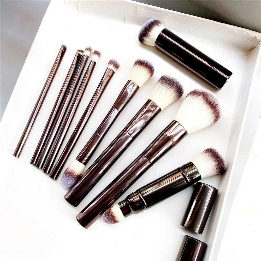 

Hourglass Makeup Brushes Set - 10-pcs Powder Blush Eyeshadow Crease Concealer eyeLiner Smudger Metal Handle Brushes