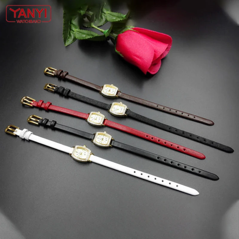 Genuine Leather Watch Bracelet womens fashion watchband wristwatches mini band 6mm 8mm 10mm 12mm red white color small strap