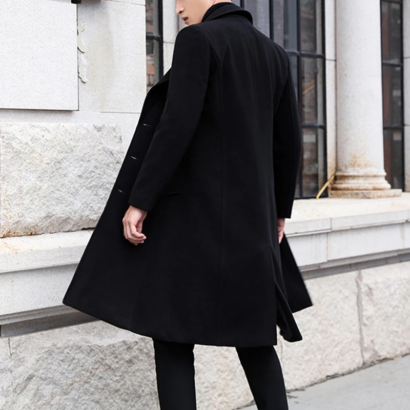

New Arrival Fashion Autumn Winter Men Long Windbreaker Youth Woolen Coat Casual Thick Single Breasted Plus Size MLXL2XL3XL4XL
