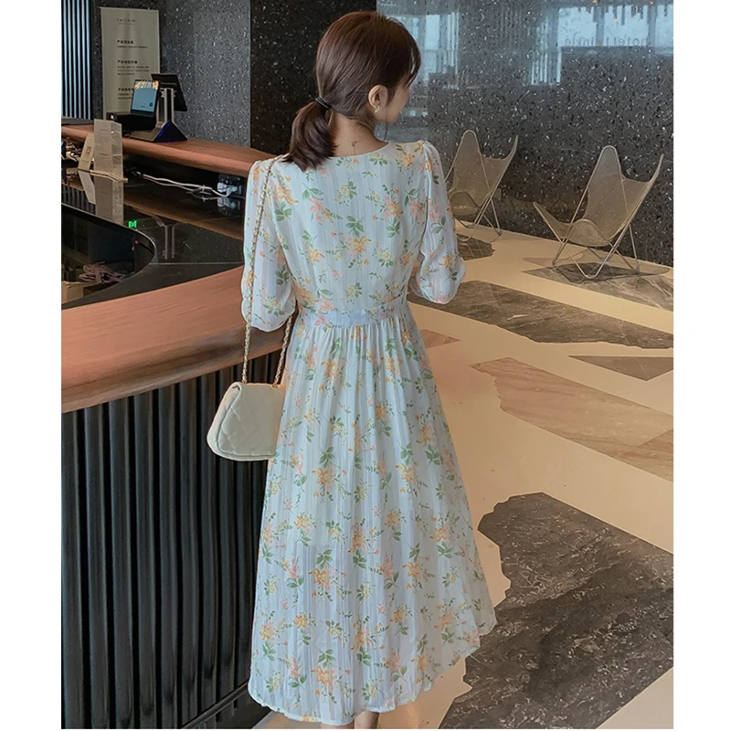 

Women Floral Chiffon Dress Summer Autumn Spring 2020 Runway Boho Fairy Elegant Dress Korean Party Vacation Long Sleeve Dress New