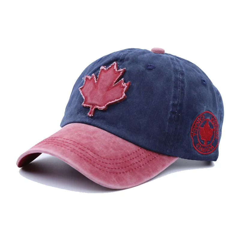 

2021 Maple Leaf Patch Baseball Cap Wash Cotton Splicing Men Women Adjustable Snapback Bone Canada Hat Fashion Truck Cap